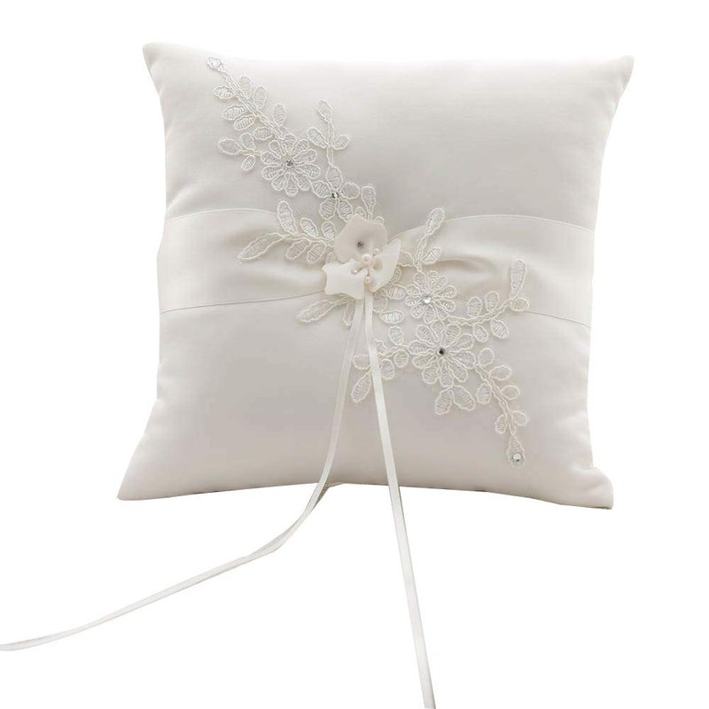 Bodosac Awtlife Flower Wedding Ring Pillow Ivory Cushion Bearer for Beach Wedding 8.26 Inch - Image 1